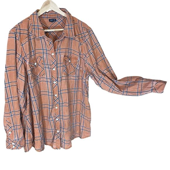 Torrid Plus 3X Burnt Orange Plaid Button Front Flannel Shirt Fall Casual Autumn - Picture 1 of 7